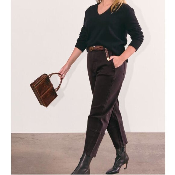 Everlane Black Organic Cotton Barrel Baloon Jeans High-Rise Tapered Ankle Length - Picture 4 of 16